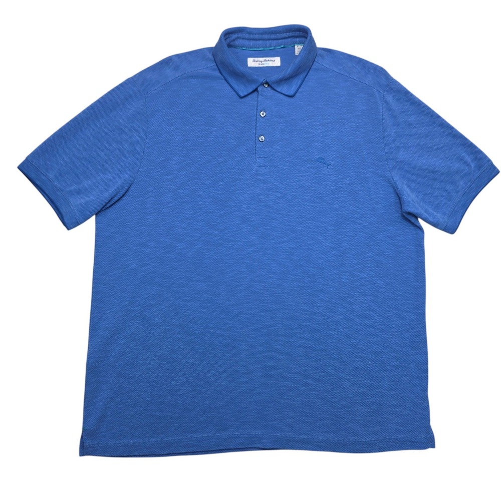 Tommy Bahama IslandZone Mens XL Blue Slub Knit Short Sleeve Polo Shirt Marlin